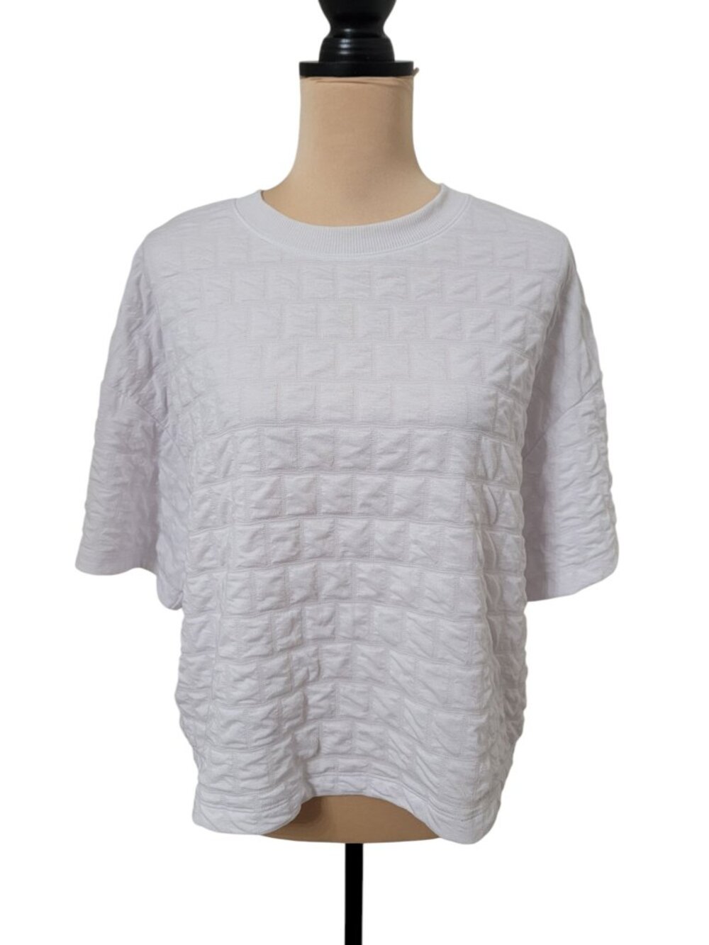 a new day Sized L White Square Textured Fabric Boxy Crew Neck Short Top